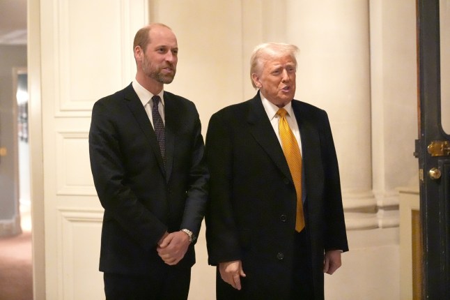 PARIS, FRANCE - DECEMBER 7: Britain's Prince William, Prince of Wales meets U.S. President-elect Donald Trump at the UK Ambassador's Residence on the day of the reopening ceremonies of the Notre-Dame de Paris Cathedral, five and a half years after a devastating fire on December 7, 2024 in Paris, France. (Photo by Aaron Chown - Pool/Getty Images)