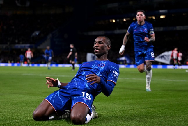 LONDON, ENGLAND - DECEMBER 15: Nicolas Jackson of Chelsea celebrates scoring his team's second goal with teammate Enzo Fernandez during the Premier League match between Chelsea FC and Brentford FC at Stamford Bridge on December 15, 2024 in London, England. (Photo by Darren Walsh/Chelsea FC via Getty Images)