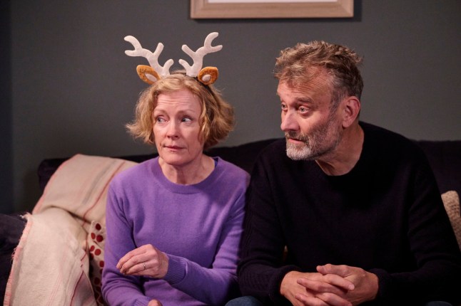 Undated BBC Handout Photo from Outnumbered. Pictured: Mum (CLAIRE SKINNER), Dad (HUGH DENNIS). PA Feature SHOWBIZ TV Quickfire Outnumbered. WARNING: This picture must only be used to accompany PA???Feature SHOWBIZ TV Quickfire Outnumbered. PA Photo. Picture credit should read: BBC/Hat Trick Productions/Adam Lawrence. NOTE TO EDITORS: This picture must only be used to accompany PA Feature SHOWBIZ TV Quickfire Outnumbered. WARNING: Use of this copyright image is subject to the terms of use of BBC Pictures' BBC Digital Picture Service. In particular, this image may only be published in print for editorial use during the publicity period (the weeks immediately leading up to and including the transmission week of the relevant programme or event and three review weeks following) for the purpose of publicising the programme, person or service pictured and provided the BBC and the copyright holder in the caption are credited. Any use of this image on the internet and other online communication services will require a separate prior agreement with BBC Pictures. For any other purpose whatsoever, including advertising and commercial prior written approval from the copyright holder will be required.