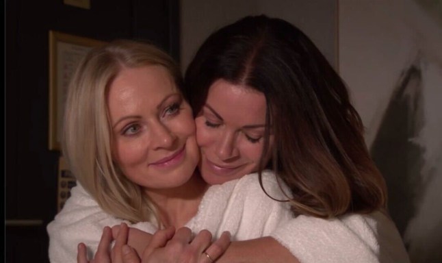 Carla and Lisa hugging in Coronation Street