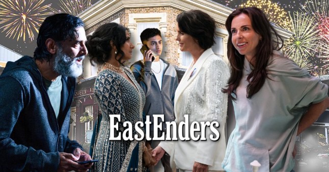 Composite image featuring Nish Panesar, Suki Panesar, Nugget Gulati, Eve Unwin and Ruby Allen in EastEnders