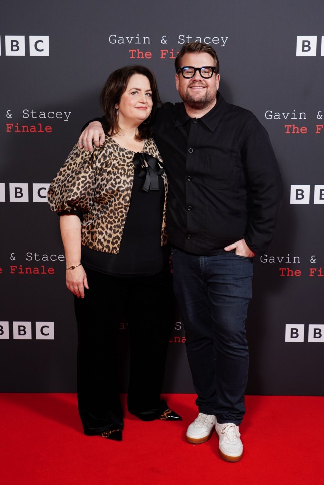 Ruth Jones and James Corden attend a BBC launch event for Gavin and Stacey: The Finale, at Ham Yard Hotel in London. Picture date: Wednesday December 18, 2024. PA Photo. See PA story SHOWBIZ GavinAndStacey. Photo credit should read: Ian West/PA Wire