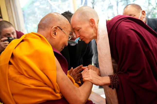 Emma embracing with HH Dalai lama in Dharamsala, in India, in March 2024