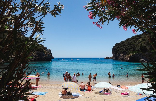 CORFU, GREECE - 2024/06/28: General view of the beach with bathers of Agios Spiridon in Paleokastritsa, Corfu. (Photo by Salvatore Laporta/KONTROLAB/LightRocket via Getty Images)