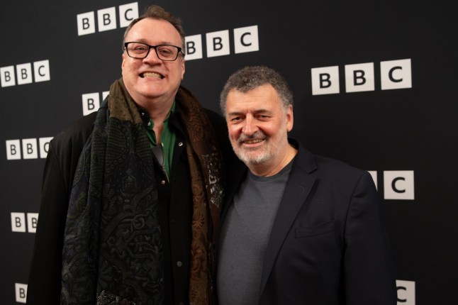 Steven Moffat and Russell T Davies posing together