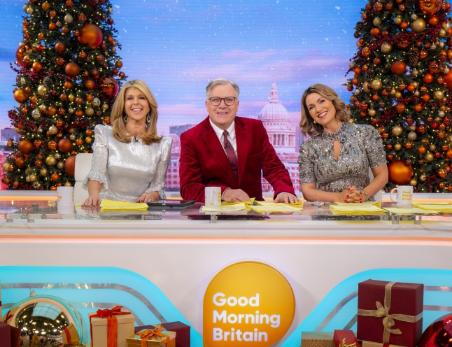 STRICTLY EMBARGOED UNTIL 00:01 24TH DECEMBER FOR BOTH PRINT AND ONLINE MEDIA. EDITORIAL USE ONLY. Mandatory Credit: Photo by Ken McKay/ITV/Shutterstock (15019739y) Kate Garraway, Ed Balls, Susanna Reid 'Good Morning Britain' TV show, London, UK - 25 Dec 2024