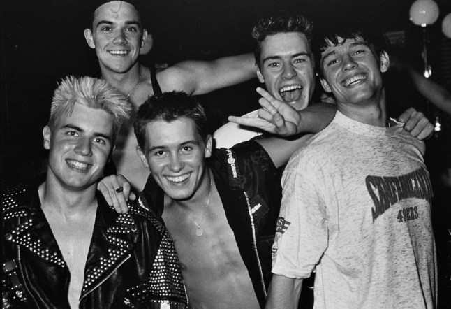 Mandatory Credit: Photo by Geoffrey Swaine/REX/Shutterstock (629694b) Take That - Gary Barlow, Robbie Williams, Jason Orange, Howard Donald and Mark Owen Take That at the Majestic Ballroom, Reading, Berkshire, Britain - May 1991