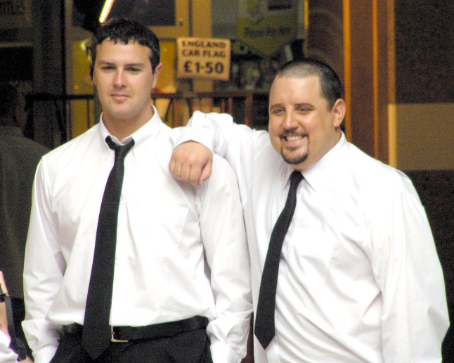 Mandatory Credit: Photo by Mark Campbell/REX/Shutterstock (460485d) Patrick McGuinness and Peter Kay FILMING OF 'PHOENIX NIGHTS' SPIN OFF 'MAX AND PADDY' TV, CROMPTON SHOPPING CENTRE, BOLTON, BRITAIN - 28 JUN 2004