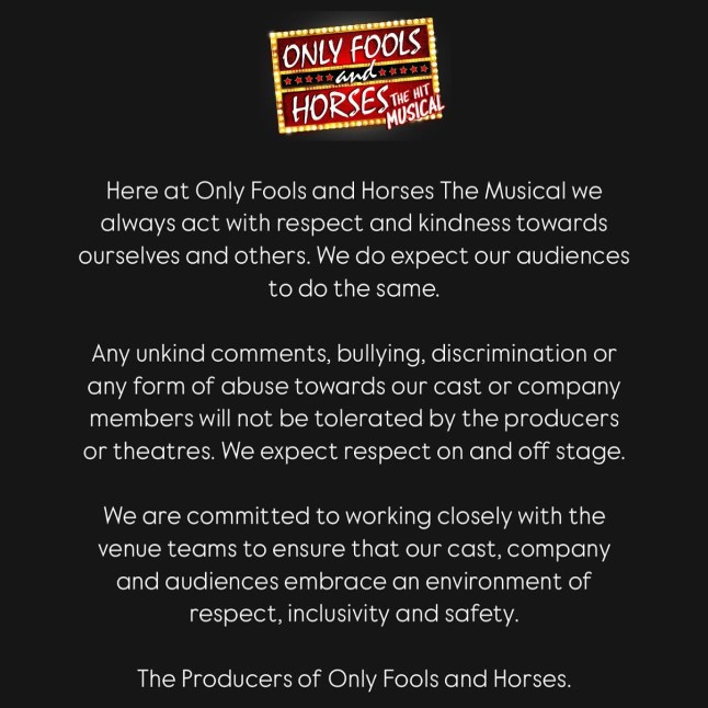 Only Fools play issues statement slamming 'abuse' after cast members are targeted by vile racism