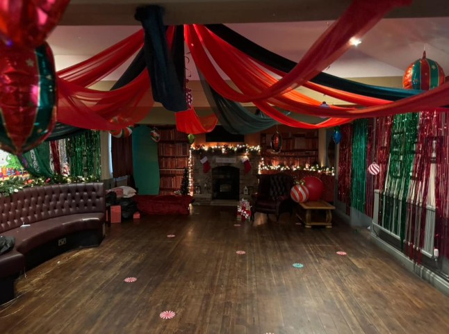 A Santa or Grinch grotto at a pub in Sidmouth, Devon.