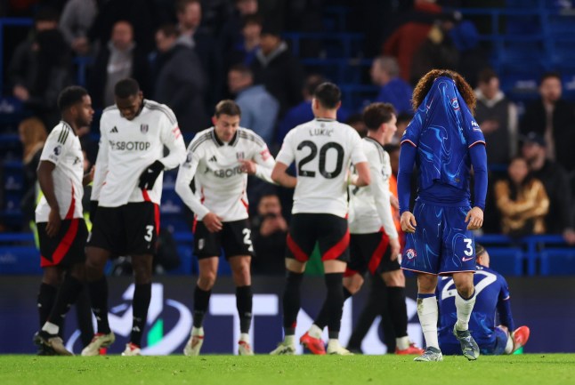 LONDON, ENGLAND - DECEMBER 26: Marc Cucurella of Chelsea reacts to defeat after the Premier League match between Chelsea FC and Fulham FC at Stamford Bridge on December 26, 2024 in London, England. (Photo by Ryan Pierse/Getty Images)