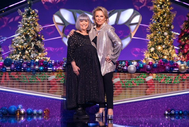 This image and the information contained herein is strictly embargoed until 20:00 Sunday 8th December 2024 From Bandicoot TV The Masked Singer Christmas Special:on ITV1 and ITVX Pictured: Dawn French & Jennifer Saunders This photograph is (C) Bandicoot TV and can only be reproduced for editorial purposes directly in connection with the programme or event mentioned above, or ITV plc. This photograph must not be manipulated [excluding basic cropping] in a manner which alters the visual appearance of the person photographed deemed detrimental or inappropriate by ITV plc Picture Desk. This photograph must not be syndicated to any other company, publication or website, or permanently archived, without the express written permission of ITV Picture Desk. Full Terms and conditions are available on the website www.itv.com/presscentre/itvpictures/terms For further information please contact: michael.taiwo1@itv.com