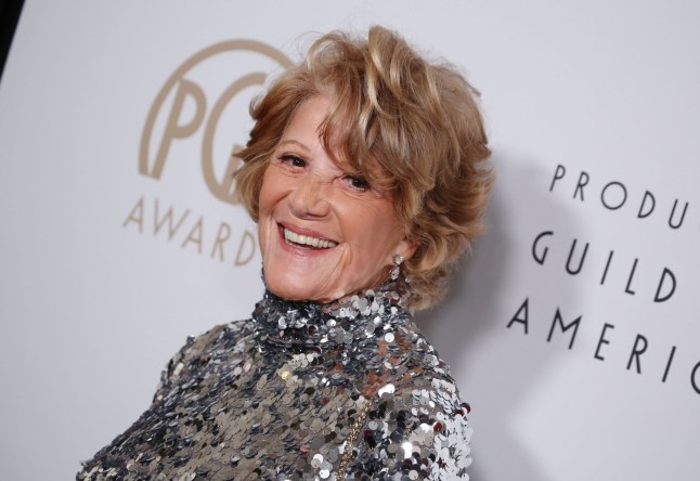 Linda Lavin wearing a glitter dress at an LA red carpet event