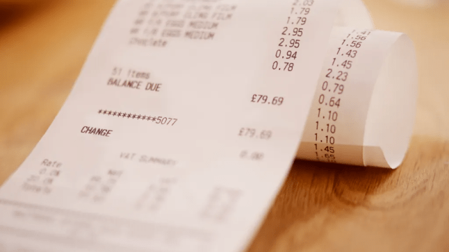 Receipt on a wooden table