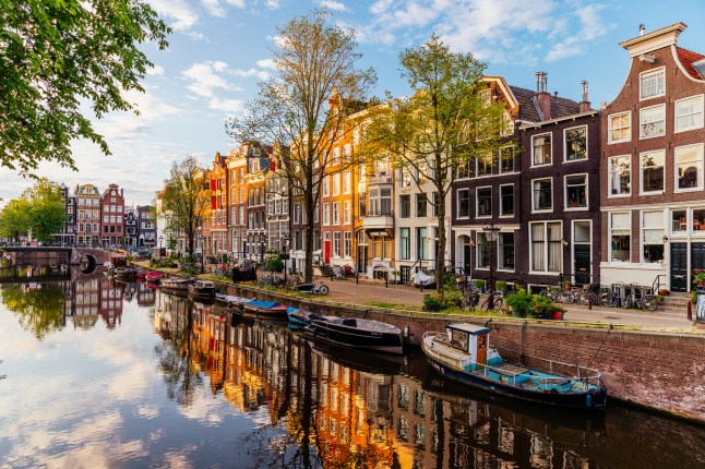 Brouwersgracht canal in Amsterdam in the morning, Netherlands