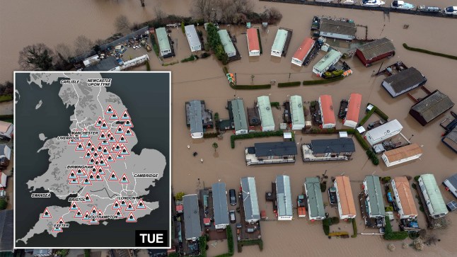 Flood map and caravans flooded.