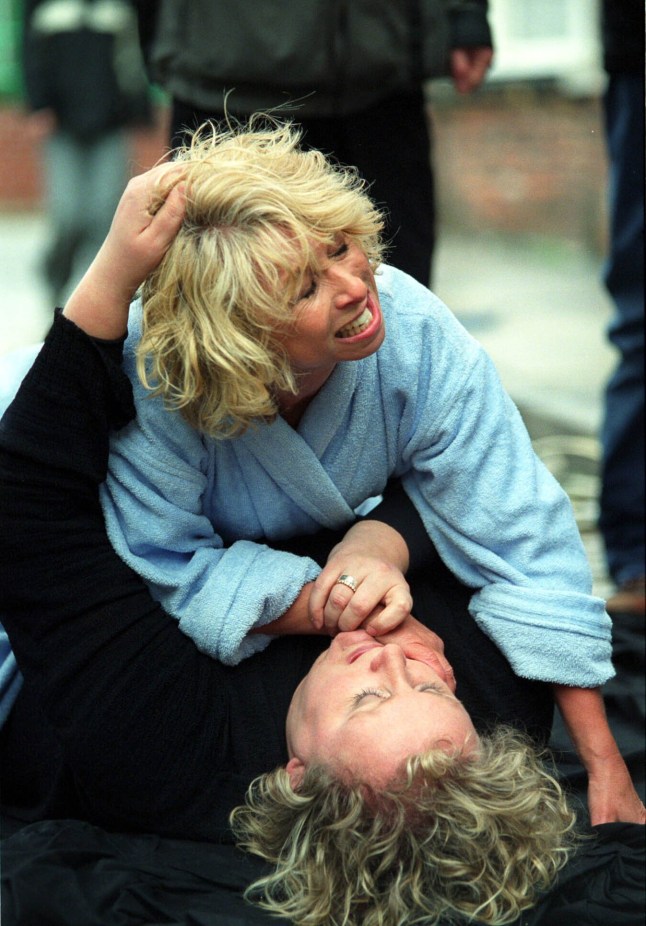 Coronation Street: Monday 24 May 2004 at 8.30pm 1/0694/5765 A furious Gail Platt (HELEN WORTH) Storms over to the Grimshaw's. Despite being stunned at Todd's latest revelations Eileen Grimshaw (SUE CLEAVER) defends her son. It is clear that words are not enough and a vicious fight ensues. NE150/18/19 Ian Cartwright Copyright Granada Tv