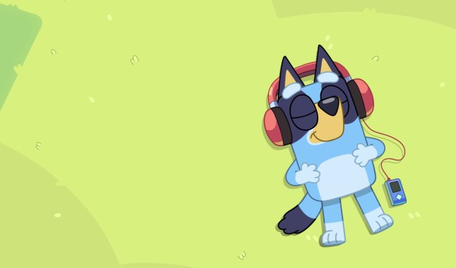 Bluey wearing headphones