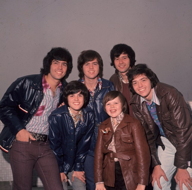 November 1972: American vocal pop group The Osmonds, comprising of Alan, Wayne, Merrill, Jay and Donny Osmond, on tour in London. (Photo by Keystone/Getty Images)