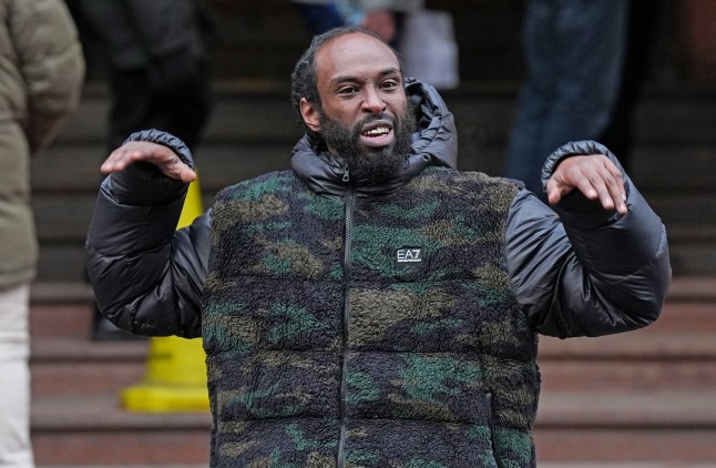 Omar Abdirizak, the rapper known as Twista Cheese, arriving at Birmingham Magistrates' Court, where he is charged with sending a menacing or grossly offensive message via a public communications network between August 1 and August 10, over a video posted on X mentioning Tommy Robinson. Picture date: Wednesday January 8, 2025. PA Photo. See PA story COURTS TwistaCheese. Photo credit should read: Jacob King/PA Wire