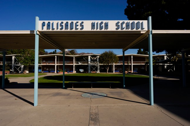 The fire-damaged Palisades High School is seen in the aftermath of the Palisades Fire in the Pacific Palisades neighborhood of Los Angeles, Tuesday, Jan. 14, 2025. (AP Photo/Carolyn Kaster)