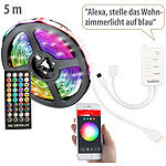 Luminea Home Control WLAN-RGB-LED-Streifen mit Sound-Steuerung, App, Sprachsteuerung, 5 m Luminea Home Control