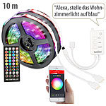 Luminea Home Control WLAN-RGB-LED-Streifen mit Sound-Steuerung, App, Sprachsteuerung, 10 m Luminea Home Control WLAN-LED-Streifen-Sets in RGB mit Sprach- und Soundsteuerung