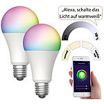 Luminea Home Control 2er-Set WLAN-LED-Lampe, E27, RGB-CCT, 9W (ersetzt 75W), F, 800 lm, App Luminea Home Control WLAN-LED-Lampen E27 RGBW