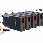 revolt 4er-Set Ultrakompakte USB-A/C-Netzteile, Power Delivery 20 W, schwarz revolt Ultra-kompakte Reisenetzteile mit Power Delivery & Quick Charge