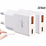 revolt 2er-Set Ultrakompakte USB-A/C-Netzteile, Power Delivery 20 W, weiß revolt Ultra-kompakte Reisenetzteile mit Power Delivery & Quick Charge