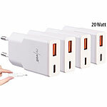 revolt 4er-Set Ultrakompakte USB-A/C-Netzteile, Power Delivery 20 W, weiß revolt Ultra-kompakte Reisenetzteile mit Power Delivery & Quick Charge