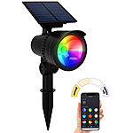 Lunartec Smarter Solar-LED-Spot mit RGB-CCT, 50 lm, 1 W, Bluetooth, App, IP44 Lunartec RGB-CCT-LED-Spots mit Solar-Panel und App