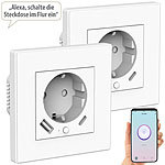 Luminea Home Control 3er-Set WLAN-Unterputzsteckdosen mit App, je 1x USB A, 1x USB C, 2 A Luminea Home Control WLAN-Unterputz-Steckdosen mit USB-Netzteil