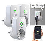 Luminea Home Control 3er Smarte WLAN-Dimmer-Steckdose mit Phasenabschnittsdimmer bis 200 W Luminea Home Control WLAN-Dimmer-Steckdosen mit App und Sprachsteuerung