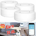 Luminea Home Control 4er-Set WLAN-Wassermelder, lauter Alarm, App-Benachrichtigung weltweit Luminea Home Control WLAN-Wassermelder mit App-Benachrichtigungen