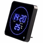 Lunartec Flache LED-Funk-Tisch- und Wanduhr, Temperatur-Anzeige, blaue LEDs Lunartec LED-Funk-Wanduhren mit Temperaturanzeigen