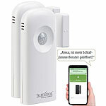 Luminea Home Control 2er-Set 2in1-WLAN-Tür-/Fenstersensoren und PIR-Sensoren, mit App Luminea Home Control WLAN-Tür- & Fensteralarme mit Bewegungsmelder