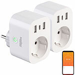 Luminea Home Control 2er-Set WLAN-Steckdose m. Energiekostenmesser, 1x USB-C 20W, 2x USB-A Luminea Home Control WLAN-Steckdosen mit Stromkosten-Messfunktion und USB