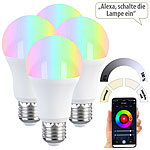 Luminea Home Control 4er-Set LED-Lampen E27, RGB-CCT, 9W, 806 Lumen, ZigBee-kompatibel Luminea Home Control E27-Lampen mit RGBW-LEDs, für ZigBee-kompatible Steuersysteme