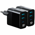 revolt 2er-Set 30W 3-Port-USB-Netzteile, USB-C & 2x Typ A, Display, PD revolt USB-Wandnetzteile mit USB-A und USB-C, PD und QC