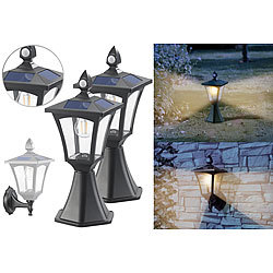 Royal Gardineer 2er-Set Solar-LED-Stand- & Wandlaternen, PIR-Sensor, 300 lm Royal Gardineer Solar-Standleuchten kurz mit Dämmerungs- und Bewegungssensor