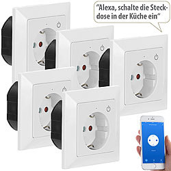 Luminea Home Control WLAN-Unterputz-Steckdose mit App, für Siri, Alexa & GA, 5er Pack Luminea Home Control WLAN-Unterputz-Steckdosen