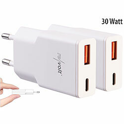 revolt 2er-Set Ultrakompakte USB-A/C-Netzteile, Power Delivery 30 Watt, weiß revolt Ultra-kompakte Reisenetzteile mit Power Delivery & Quick Charge