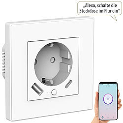 Luminea Home Control 2in1-WLAN-Unterputzsteckdose mit USB-C- und USB-A-Netzteil, 2 A, App Luminea Home Control WLAN-Unterputz-Steckdosen mit USB-Netzteil