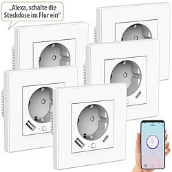 Luminea Home Control 5er-Set WLAN-Unterputzsteckdosen mit App, je 1x USB A, 1x USB C, 2 A Luminea Home Control WLAN-Unterputz-Steckdosen mit USB-Netzteil