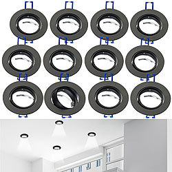 Luminea 12er-Set Einbaustrahler-Rahmen, einstellbarer Abstrahlwinkel, schwarz Luminea Lampen-Einbaufassungen