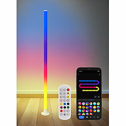 Luminea Home Control Smarte WLAN-Standleuchte mit RGB-IC-LEDs, App, 10 W, 150 cm Luminea Home Control WLAN-LED-Steh-/Eck-Leuchten mit App