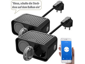 WLAN-Steckdosen-Leiste: Luminea Home Control 2er-Set Outdoor-WLAN-2-fach-Steckdosen komp. zu Alexa & Google Ass.