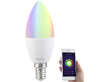 Luminea WLAN-LED-Lampe, kompat. zu Alexa & Google Assistant, E14