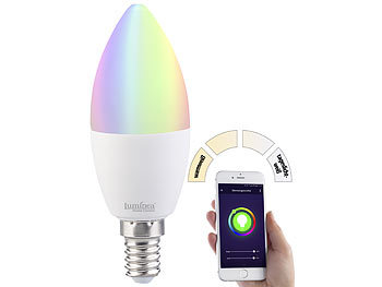 Luminea WLAN-LED-Lampe, kompat. zu Alexa & Google Assistant, E14